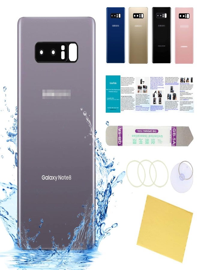 UooFide Compatible for Samsung Galaxy Note 8 Back Glass Cover Replacement 6.3-Inches SM-N950 All Carriers with Installation Manual + Repair Tool Kit (Orchid Gray) - Image 1