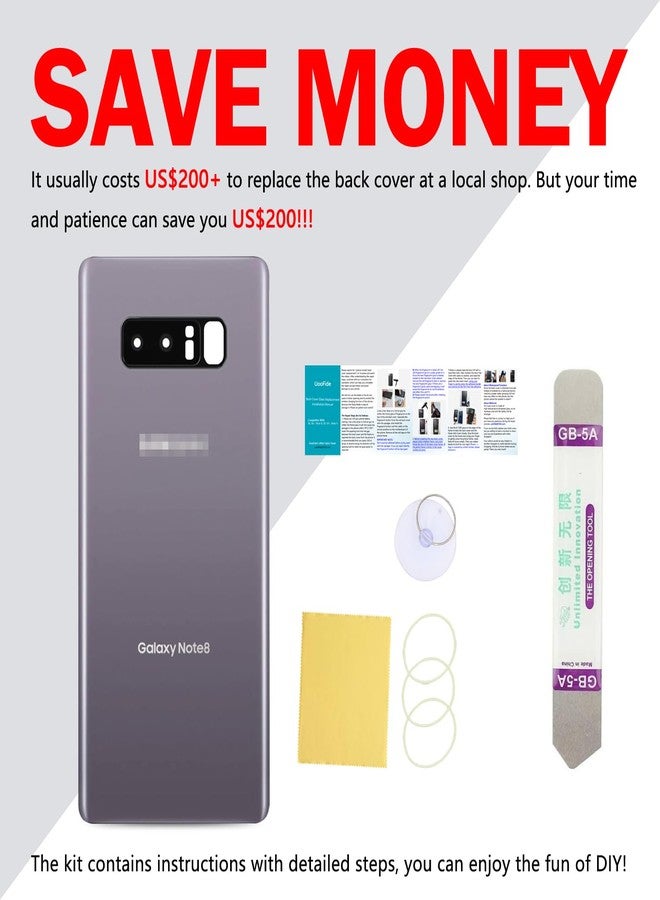 UooFide Compatible for Samsung Galaxy Note 8 Back Glass Cover Replacement 6.3-Inches SM-N950 All Carriers with Installation Manual + Repair Tool Kit (Orchid Gray) - Image 5