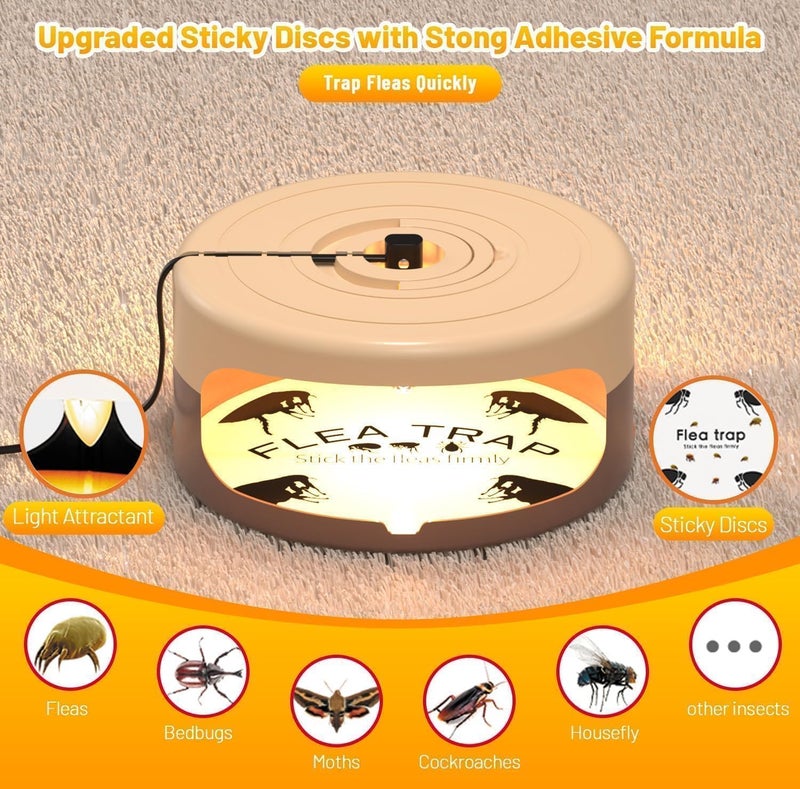 outtkitywi 2 Pack Flea Traps for Inside Your Home, Indoor Flea Light, Bed Bug Killer with 8 Sticky Pads & 4 Light Bulb, Odorless Natural Insect Infestation Treatment Trap for Kid Pet - Image 3