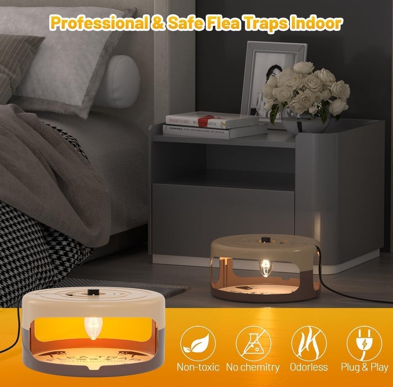 outtkitywi 2 Pack Flea Traps for Inside Your Home, Indoor Flea Light, Bed Bug Killer with 8 Sticky Pads & 4 Light Bulb, Odorless Natural Insect Infestation Treatment Trap for Kid Pet - Image 5