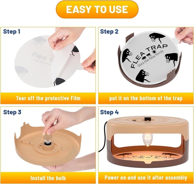 outtkitywi 2 Pack Flea Traps for Inside Your Home, Indoor Flea Light, Bed Bug Killer with 8 Sticky Pads & 4 Light Bulb, Odorless Natural Insect Infestation Treatment Trap for Kid Pet - Image 4