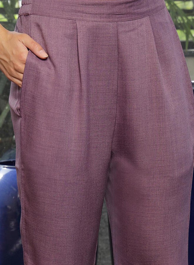 PlusS Lavender Embroidered Shirt And Trousers Co-Ords For Women - Image 3