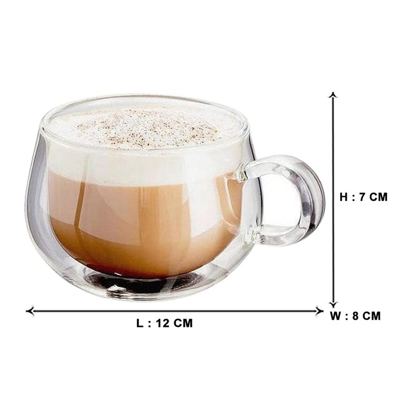 EZ Life Borosilicate Double Walled Round Mug Glass Coffee Cups with Handle, Glasses Cappuccino Mug, Drinking Glasses for Coffee & Tea, Insulated Glass, Dishwasher Safe-Transparent- 200 ml (4) - Image 5