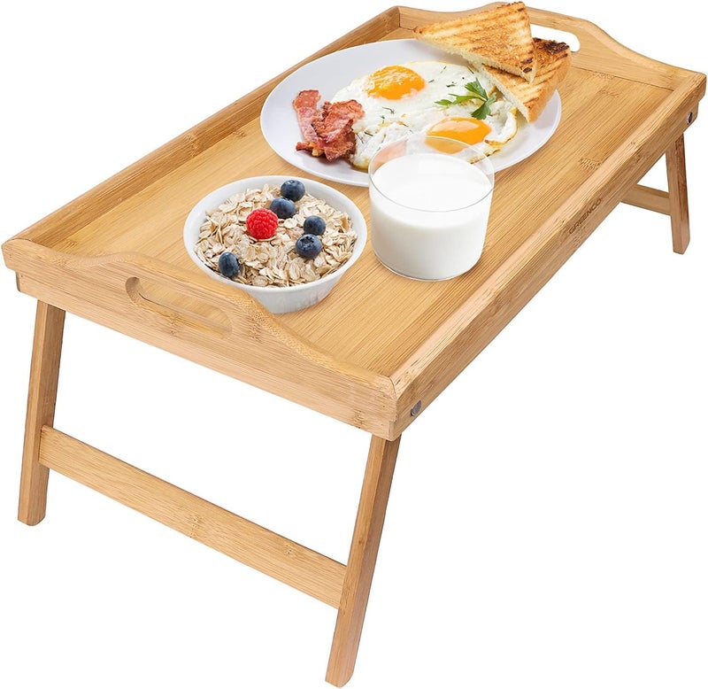 Harmony Home Bamboo Foldable Breakfast Table – Multifunctional Laptop Desk, Bed Table & Serving Tray with Folding Legs & Handles - Image 1