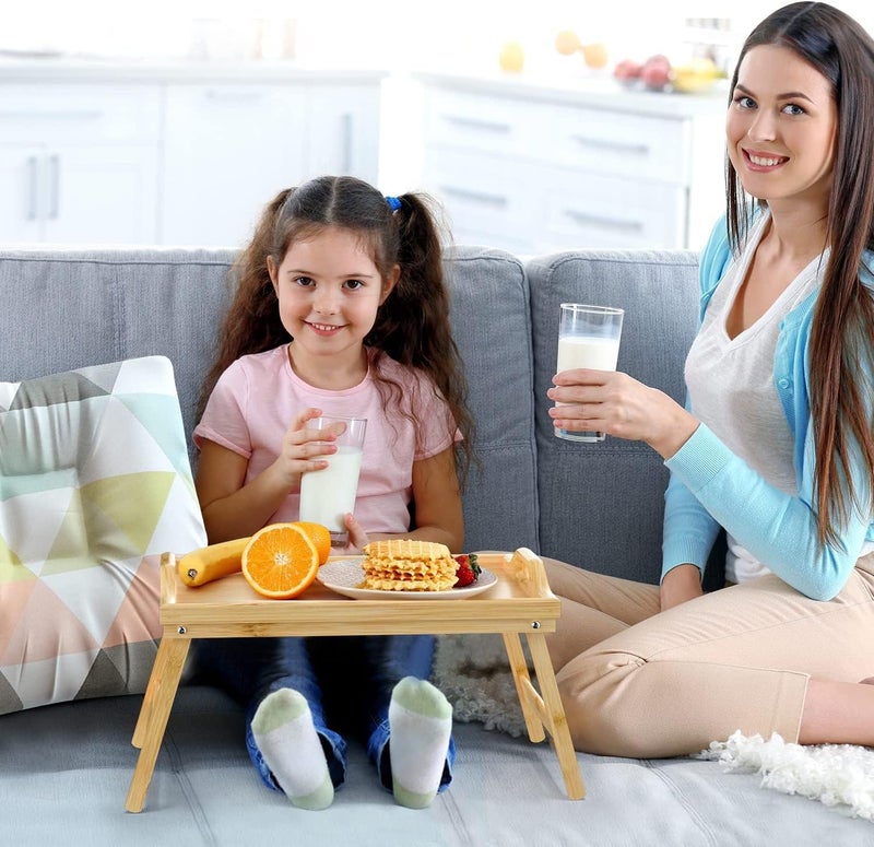 Harmony Home Bamboo Foldable Breakfast Table – Multifunctional Laptop Desk, Bed Table & Serving Tray with Folding Legs & Handles - Image 3