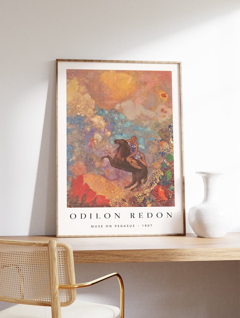 TNESSENTIAL Odilon Redon Print, Muse on Pegasus, Horse Art, Psychedelic Wall Decor - Image 1