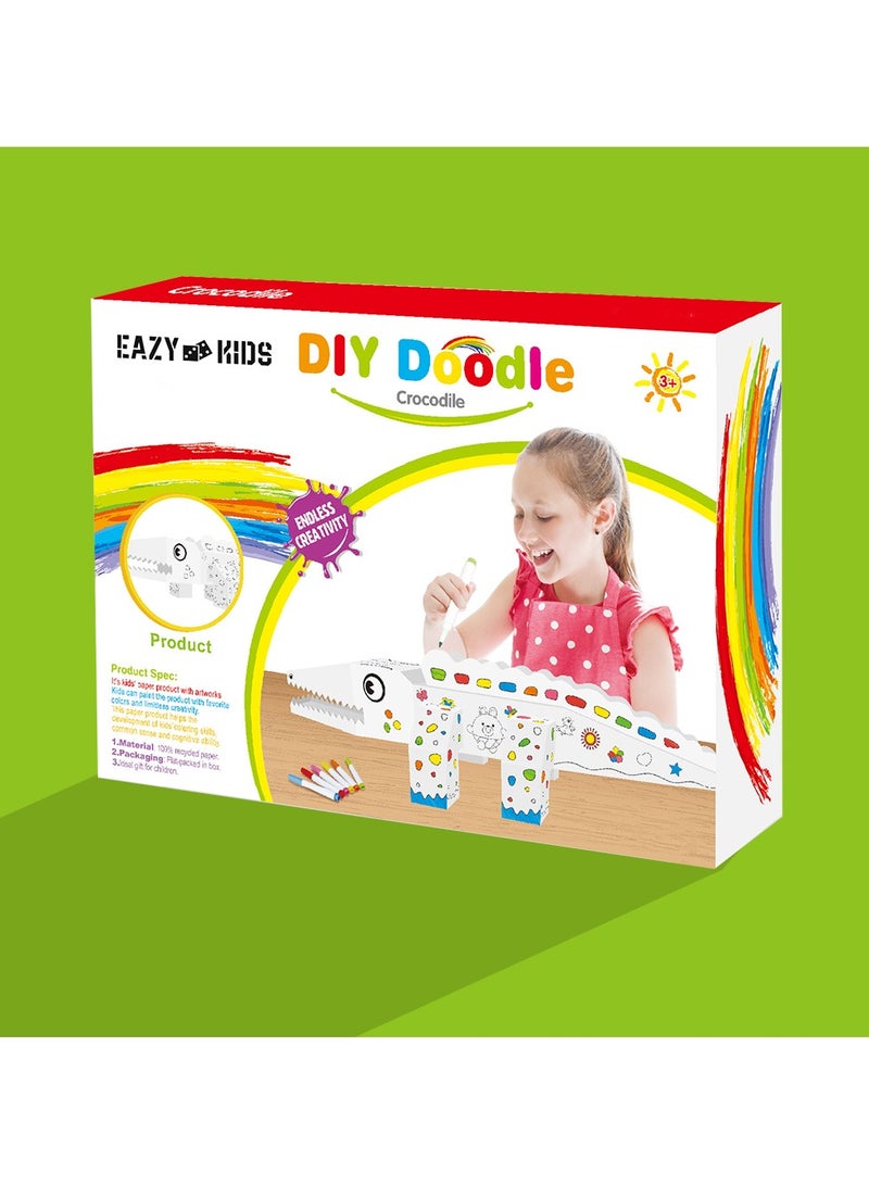 Eazy Kids DIY Doodle Coloring Kit w/ Set of 6 Sketch Pens - Crocodile - Image 4