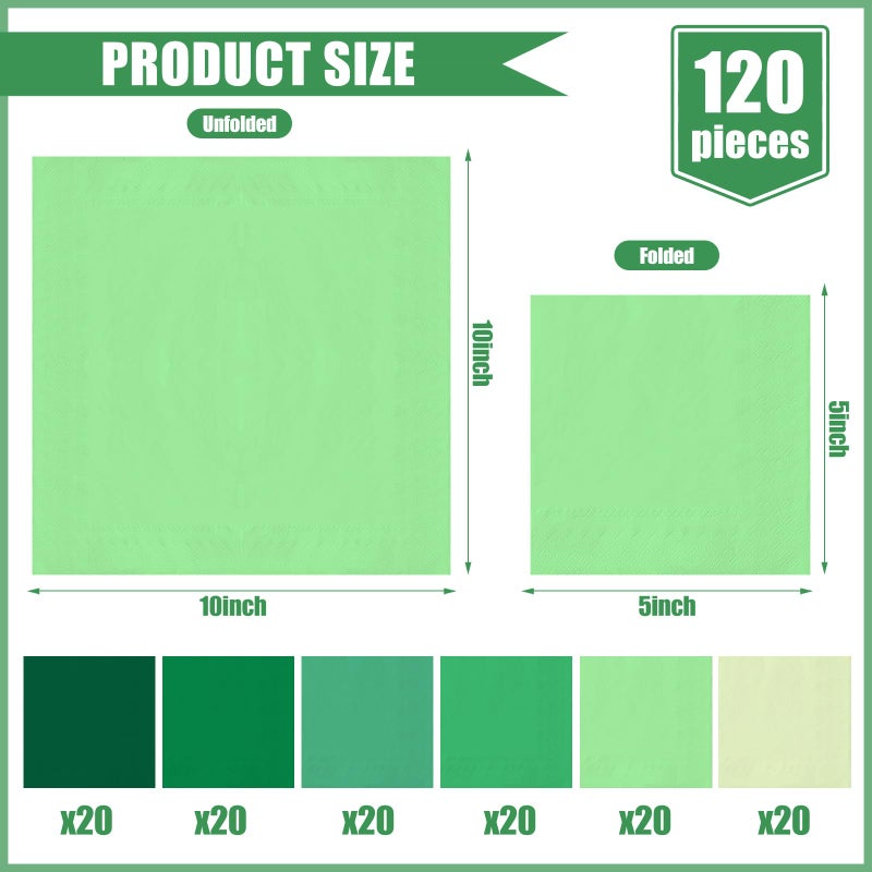 Whaline 120 Sheet St. Patrick's Day Green Cocktail Napkin 2 Ply Gradient Green Paper Napkins Disposable Beverage Napkins for Saint Patrick's Day Irish Holiday Party Supplies - Image 2
