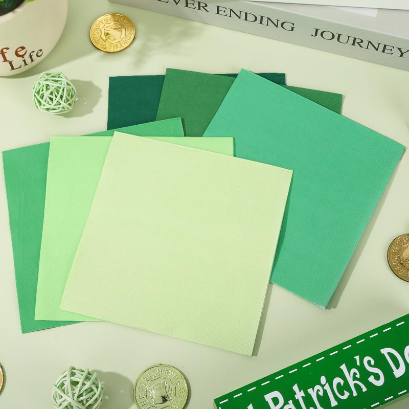 Whaline 120 Sheet St. Patrick's Day Green Cocktail Napkin 2 Ply Gradient Green Paper Napkins Disposable Beverage Napkins for Saint Patrick's Day Irish Holiday Party Supplies - Image 3
