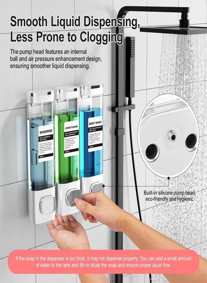 Aeakey 3-Chamber Wall Mounted Shampoo and Conditioner Dispenser,300ML Each Shower Soap Dispenser,Easy Refill,No Drip,Ideal for Shampoo,Conditioner,Body Wash for Bathroom Kitchen Hotel - Image 3