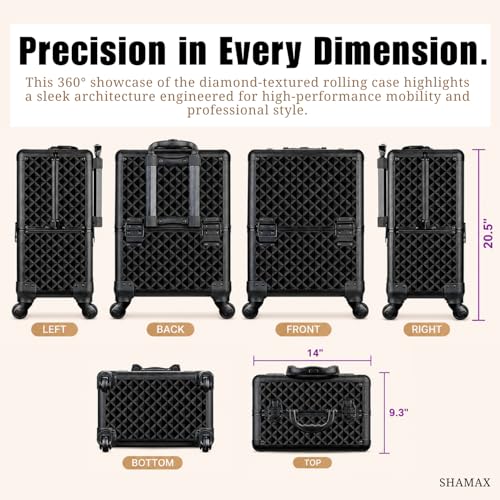 SHAMAX Professional Rolling Makeup Case, Cosmetic Organizer Trolley, Manicure Storage Vanity Locks, Makeup Trolley for Hairdressers, Salons, Beauty Lovers, 360° Universal Wheels (5088 Black) - Image 4