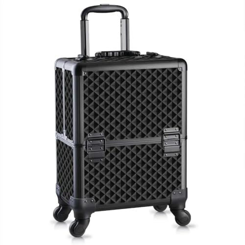 SHAMAX Professional Rolling Makeup Case, Cosmetic Organizer Trolley, Manicure Storage Vanity Locks, Makeup Trolley for Hairdressers, Salons, Beauty Lovers, 360° Universal Wheels (5088 Black) - Image 1