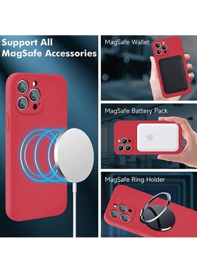 Raxoom iPhone 14 Pro Max + 2 Pack Tempered Glass Screen Protector Magsafe Case Silicone Phone Case with Microfiber Lining for iPhone 14 Pro Max 6.7 inch 2022,Red - Image 2