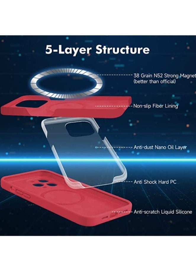 Raxoom iPhone 14 Pro Max + 2 Pack Tempered Glass Screen Protector Magsafe Case Silicone Phone Case with Microfiber Lining for iPhone 14 Pro Max 6.7 inch 2022,Red - Image 3