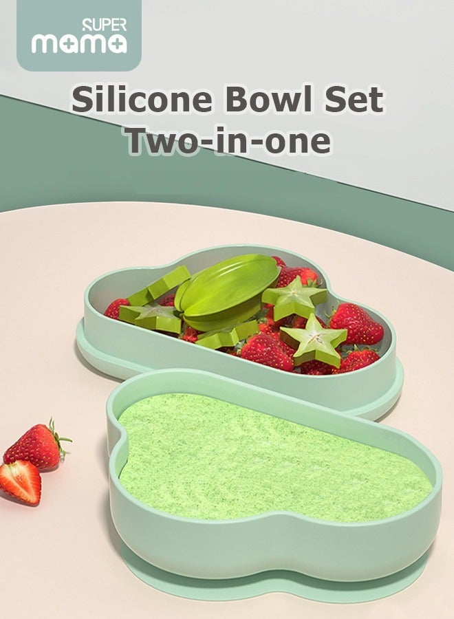 سوبر ماما طقم أدوات مائدة للأطفال مكون من قطعتين، وعاء لتغذية الأطفال، وعاء مزود بقاعدة شفط، طقم تغذية للأطفال مصنوع من السيليكون، وعاء طعام للأطفال مزود بمقص طعام، خالٍ من مادة BPA - Image 2