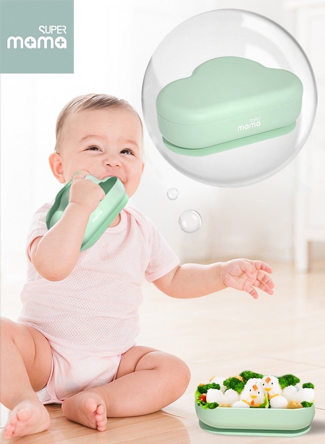 سوبر ماما طقم أدوات مائدة للأطفال مكون من قطعتين، وعاء لتغذية الأطفال، وعاء مزود بقاعدة شفط، طقم تغذية للأطفال مصنوع من السيليكون، وعاء طعام للأطفال مزود بمقص طعام، خالٍ من مادة BPA - Image 1