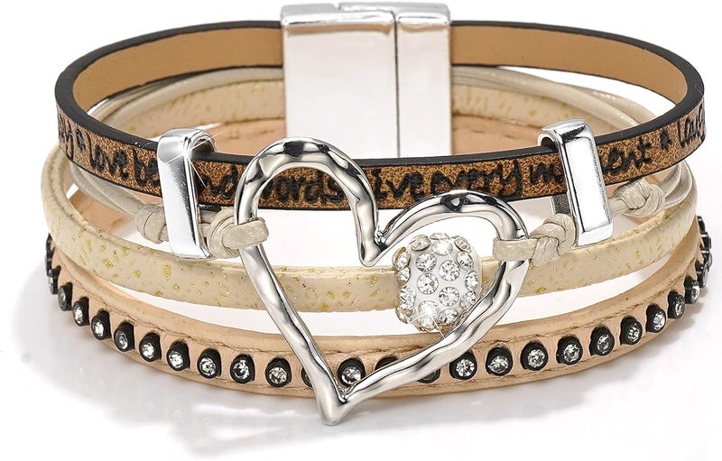 Suyi Women Wrap Bracelet Multilayered Leather Braided Bangle Wrist Cuff Bangles with Magnetic Buckle - Image 1
