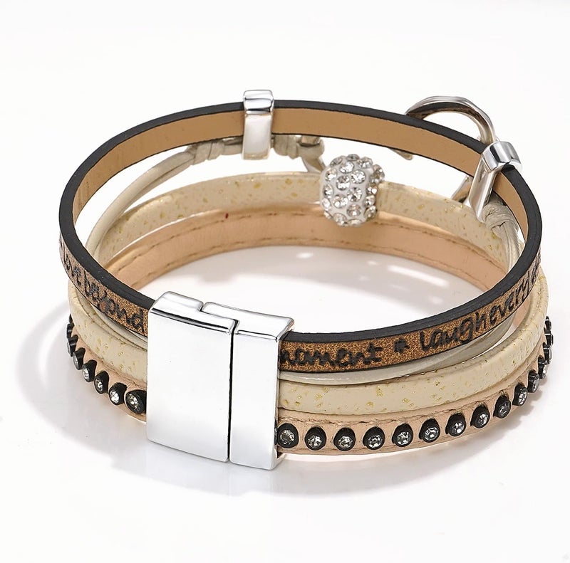 Suyi Women Wrap Bracelet Multilayered Leather Braided Bangle Wrist Cuff Bangles with Magnetic Buckle - Image 5