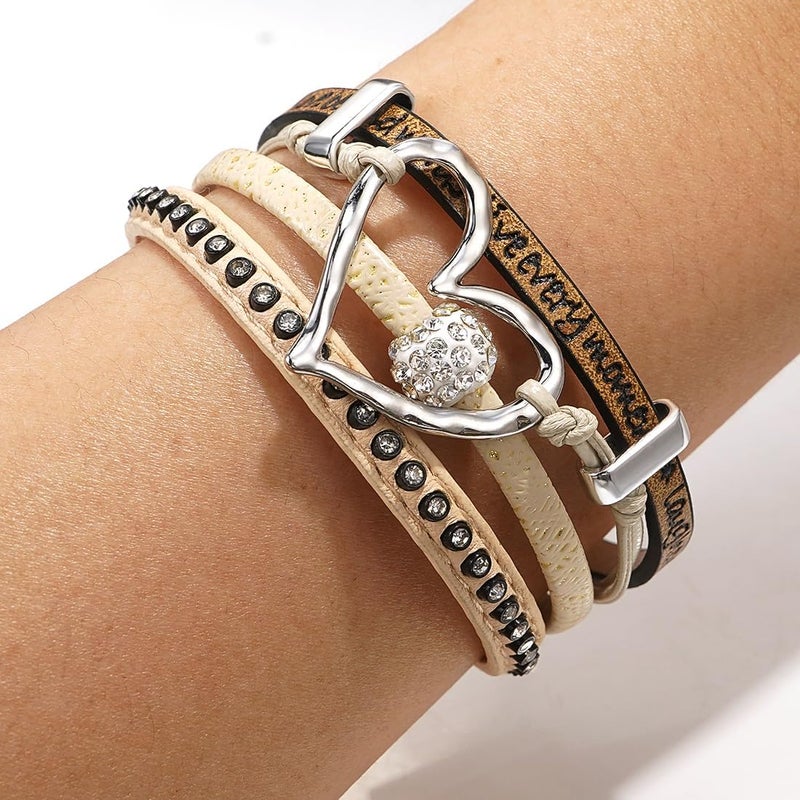 Suyi Women Wrap Bracelet Multilayered Leather Braided Bangle Wrist Cuff Bangles with Magnetic Buckle - Image 3