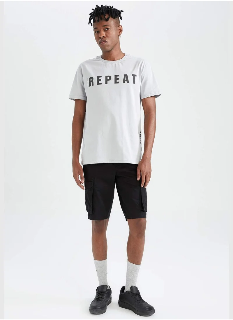 DeFacto Regular Fit Crew Neck Short Sleeve Slogan Print T-Shirt