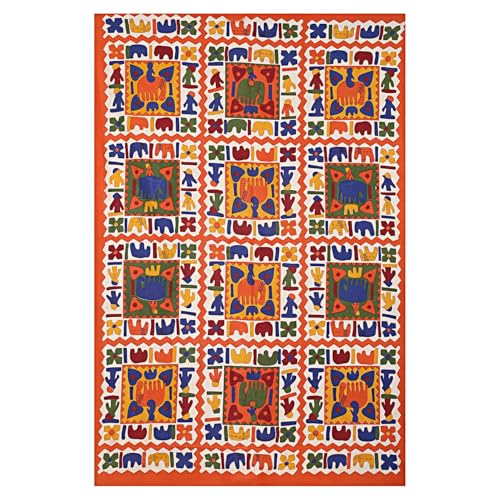 ART WORLD Queen Size Double Bed Sheet with Pillow Covers Pure Cotton Rajasthani Jaipuri Traditional Printed Bedcover (Orange, Queen) - Image 4
