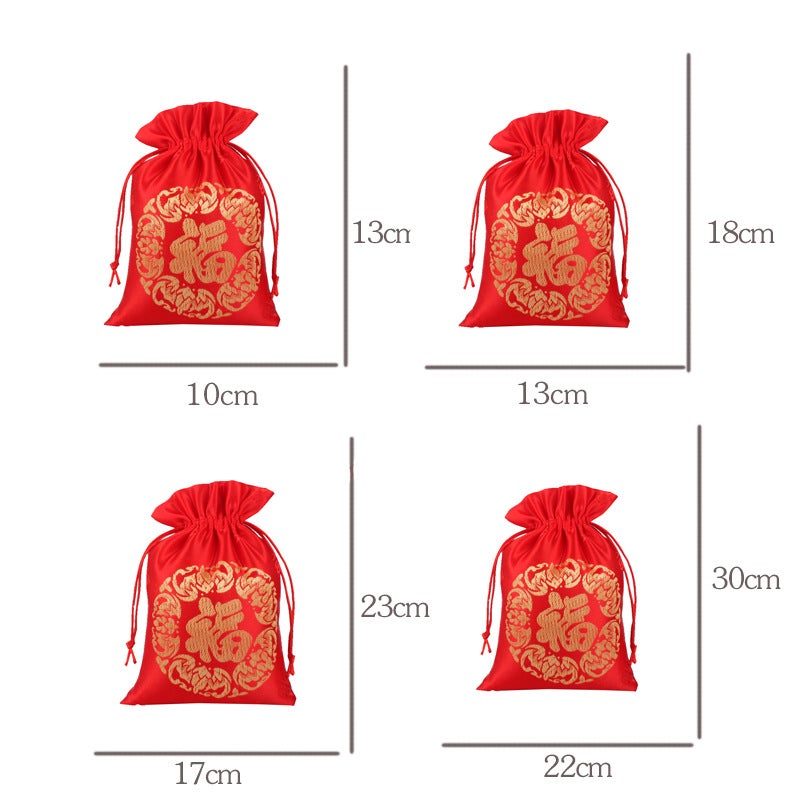 Spot Drawstring Dafu Packaging Gift Bag Red Silk New Year Bags Bag Bag Logo Happy Bag - Image 5