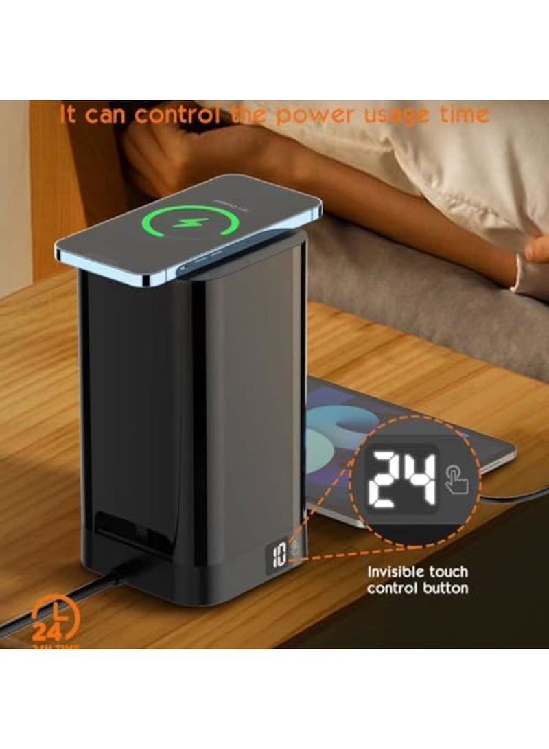 Barakah Tower Extension Lead with USB C Slot & Wireless Charger, Surge Protector Multi Plug Socket 6 Way Outlet Heavy-Duty Power Strip Extension Cord 3M, Smart Charging Station PD30W QC3.0 (Black) - Image 5