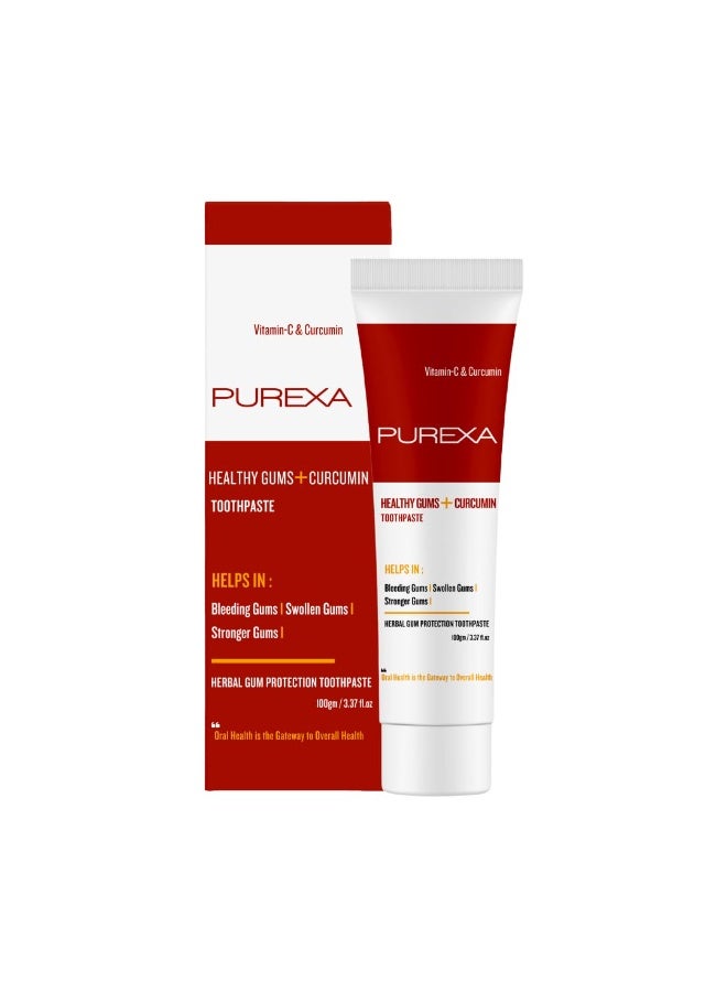PUREXA Healthy Gums Curcumin Toothpaste Pack of 1 ( 100g ) | Reduces Gum Bleeding & Swelling | Protects Against Gum Problems | Strengthens Gums with Herbal Ingredients | Helps Prevent Bad Breath for Men & Women - Image 1