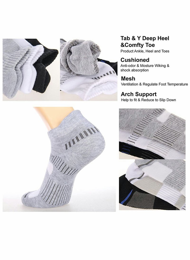 SYOSI Mens Ankle Socks，Low Cut Athletic Tab Socks for Men Sport Comfort Cushion Athletic Cushioned Breathable Low Cut Tab (6 Pairs，White）  - Image 2