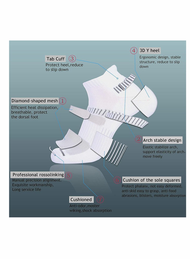 SYOSI Mens Ankle Socks，Low Cut Athletic Tab Socks for Men Sport Comfort Cushion Athletic Cushioned Breathable Low Cut Tab (6 Pairs，White）  - Image 4