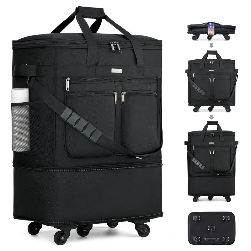 MILADA Expandable Luggage Bags for Travel Foldable Suitcase with Wheels Collapsible Rolling Travel Duffle Bag Lightweight Large Suitcases without Telescoping Handle, Black - Image 1
