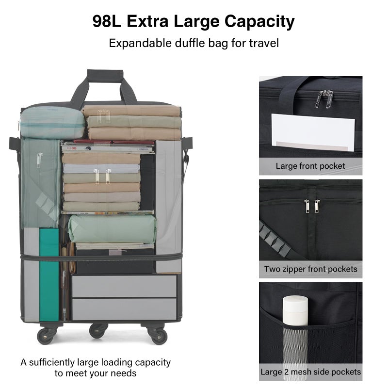 MILADA Expandable Luggage Bags for Travel Foldable Suitcase with Wheels Collapsible Rolling Travel Duffle Bag Lightweight Large Suitcases without Telescoping Handle, Black - Image 5