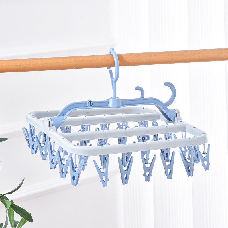 Multi-functional 32-clip side hanging drying rack for household student dormitory underwear storage plastic multi-clip socks(32 Clip Side Hanging-Blue and White) - Image 2