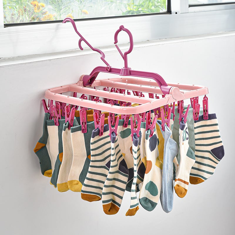 Multi-functional 32-clip side hanging drying rack for household student dormitory underwear storage plastic multi-clip socks(32 Clip Side Hanging-Blue and White) - Image 3
