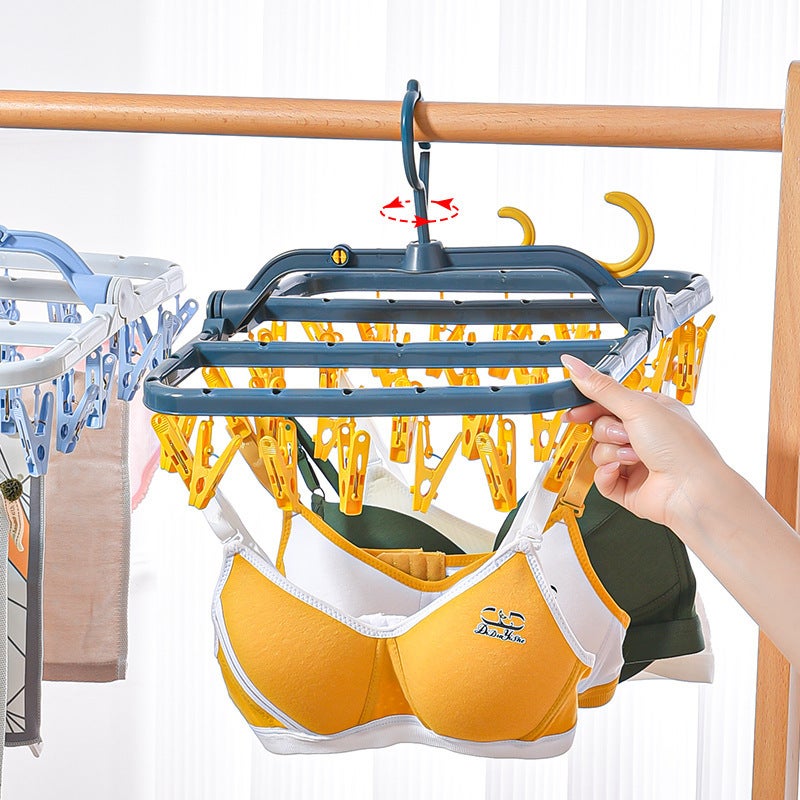Multi-functional 32-clip side hanging drying rack for household student dormitory underwear storage plastic multi-clip socks(32 Clip Side Hanging-Blue and White) - Image 4