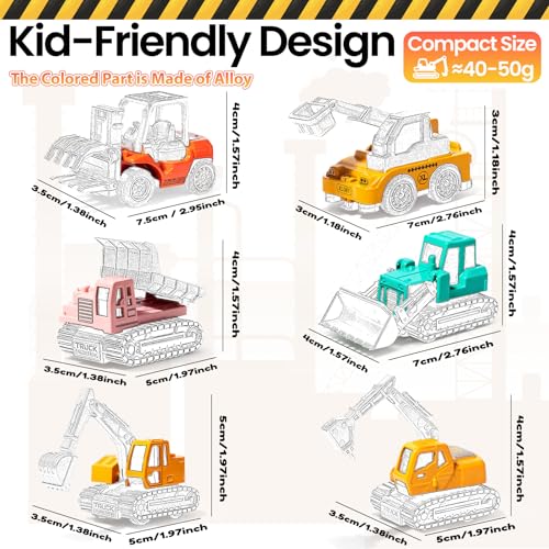 Oriate Diecast Construction Trucks Toys For Boys Girls Age 3 4 5 6 Years Old Pull Back Cars Set For Engineering KidsSandbox Travel Mini Metal Toy Truck Excavator Christmas Birthday Class Kids Gifts - Image 5