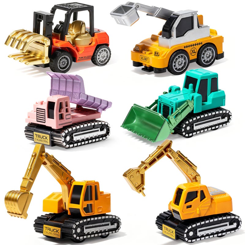 Oriate Diecast Construction Trucks Toys For Boys Girls Age 3 4 5 6 Years Old Pull Back Cars Set For Engineering KidsSandbox Travel Mini Metal Toy Truck Excavator Christmas Birthday Class Kids Gifts - Image 3