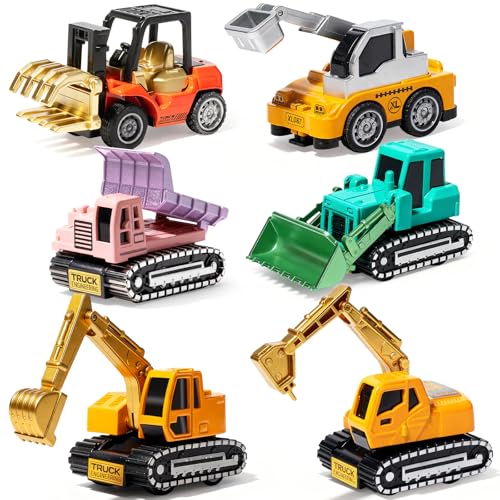 Oriate Diecast Construction Trucks Toys For Boys Girls Age 3 4 5 6 Years Old Pull Back Cars Set For Engineering KidsSandbox Travel Mini Metal Toy Truck Excavator Christmas Birthday Class Kids Gifts - Image 1