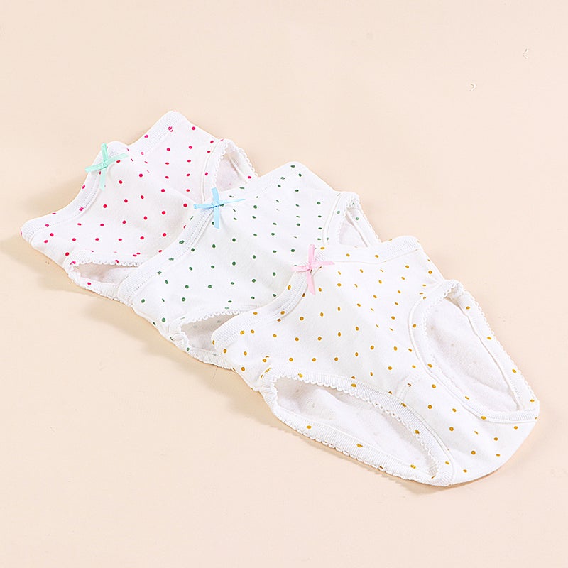 2024 Girls Cotton Thread Panties with Lace H237/small wave point combination/3 pack 