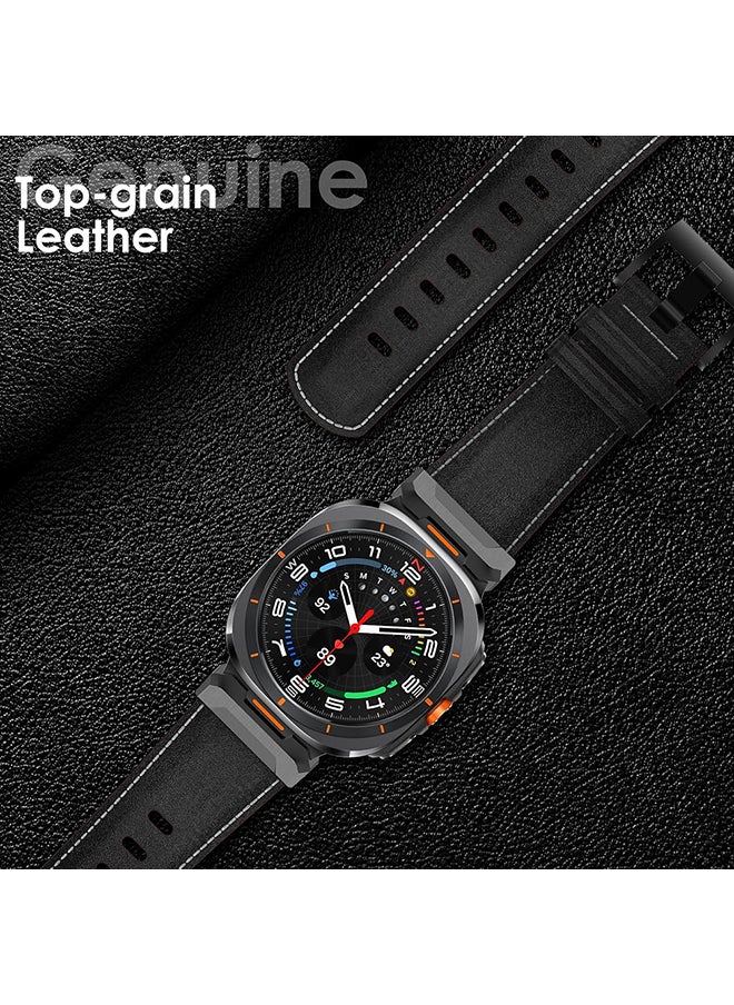 O Ozone Leather Bands Compatible with Samsung Galaxy Watch 7 Ultra Bands 47mm, Sturdy Stainless Steel Metal Connector Strap for Samsung Watch Ultra 7 for Men Women - Black  - Image 3