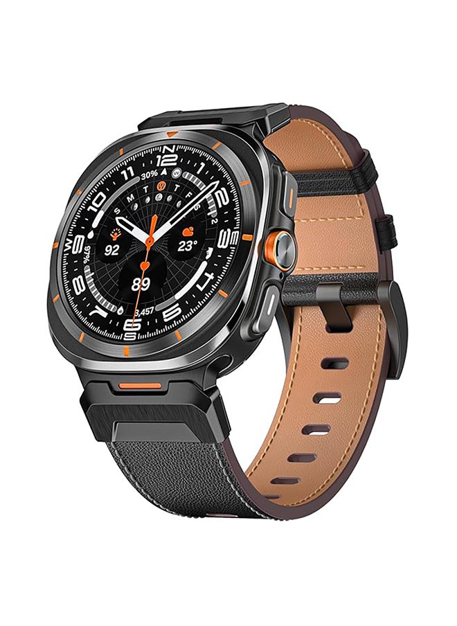 O Ozone Leather Bands Compatible with Samsung Galaxy Watch 7 Ultra Bands 47mm, Sturdy Stainless Steel Metal Connector Strap for Samsung Watch Ultra 7 for Men Women - Black  - Image 1