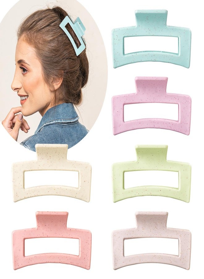 Whaline 6 Pack Macaroon Color Hair Claw Clips Strong Hold Rectangle Hair Claw Eco-Friendly Hair Jaw Clamp Non-Slip Matte Jumbo Hair Styling Accessories for Women Girls Thin Thick Hair - Image 1
