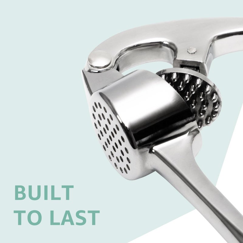 Global Digitronix Garlic Press Crusher & Mincer â€“ Easy Squeeze Ergonomic Handle, Heavy Duty Zinc Alloy, Dishwasher Safe, Includes Peeler & Cleaning Brush â€“ Garlic Ginger Crusher Tool (Imperial Silver) - Image 5