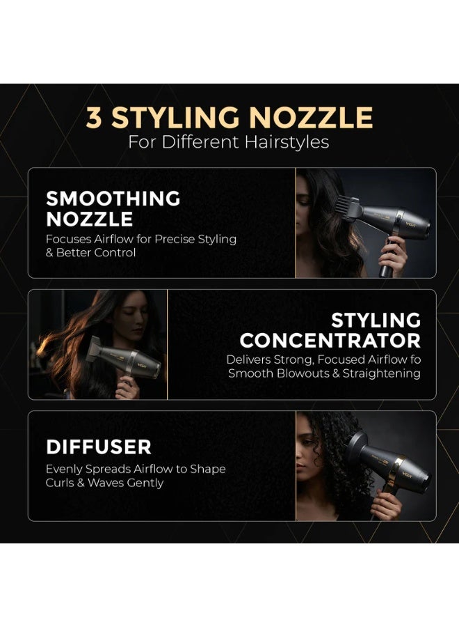 VGR Professional 2400W Hair Dryer for Women with BLDC Motor & Ionic Technology – Fast Drying, Smooth Finish & Salon Performance Advanced Styling Blow Dryer with Multiple Heat & Speed Settings, Cool Shot & Full Accessories Set – Black black - Image 4