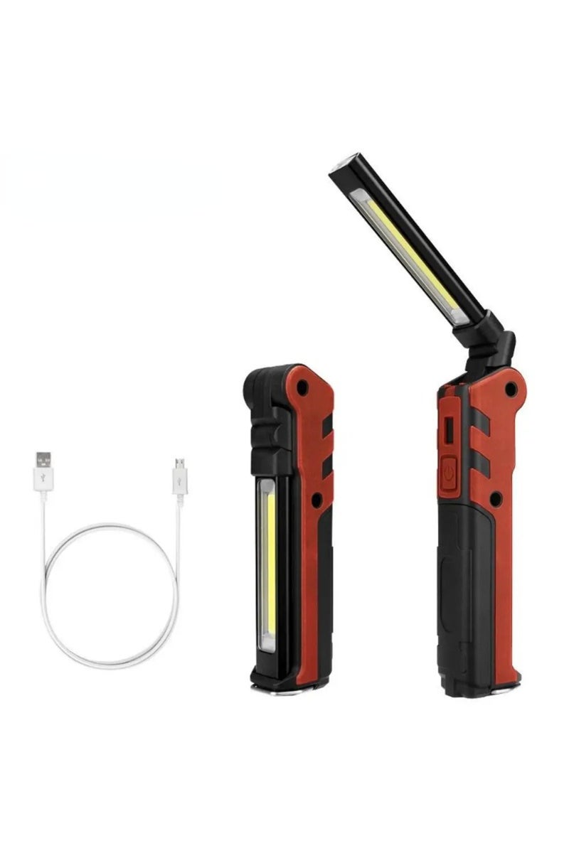 red Dimmable COB LED Work Light USB Rechargeable Flashlight with Magnetic &Hook Power Bank Inspectio