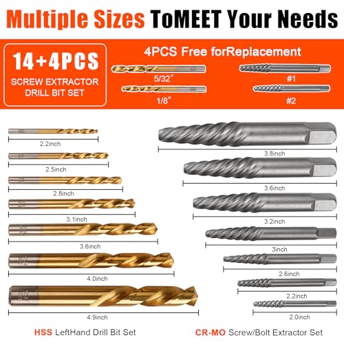Coobeast 18pcs Screw Extractor Set and Left Hand Drill Bits For Removing Broken Bolt Extractor Kit, Easy Out Screw Extractor Set, Screw Remover Tool With Storage Case, Gifts for Men, Dad and Husband - Image 5