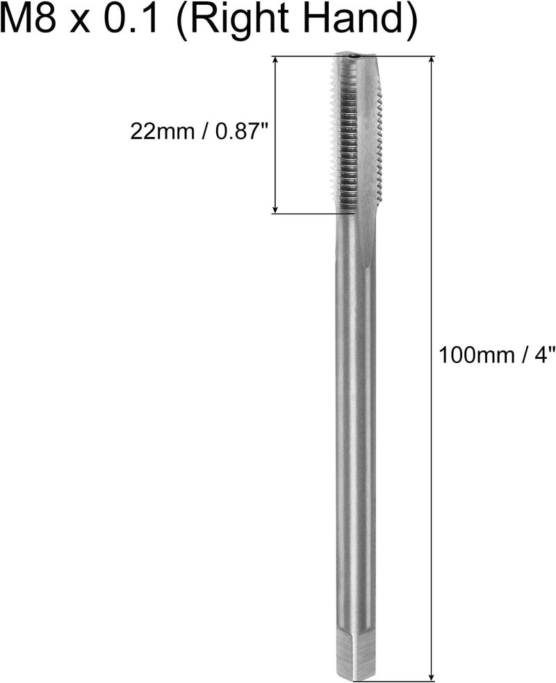 uxcell Metric Thread Tap M8 x 1 H2 100mm Extra Long Straight Flute Screw Thread Milling Machine Taps Threading Tapping Repair Tool - Image 2