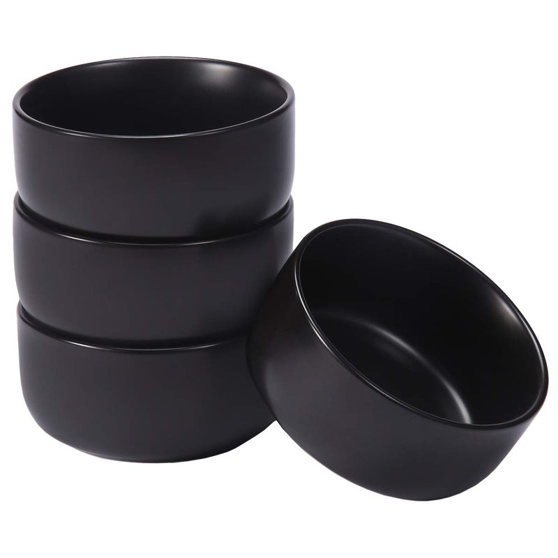 Aquiver 10 Ounces Ceramic Bowl Set  Porcelain Matte Small Bowls  Side Dishes for Desserts Ice Cream Snacks Condiments Souffle Yogurt Soup  Dipping Sauce Bowl Set of 4 Black