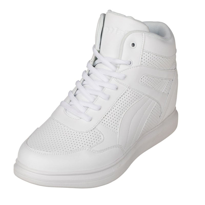 CALTO Mens Invisible Height Increasing Elevator Shoes White Leather Laceup Hightop Fashion Sneakers 38 Inches Taller H71904 Size 9 DM US