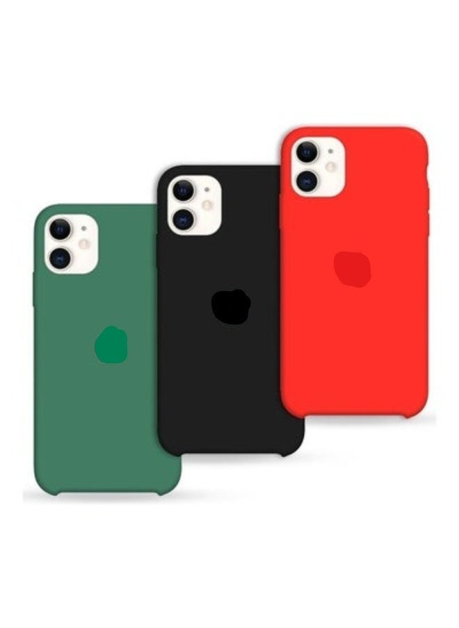 Genetic 3Pack for iPhone 11 Silicone Case Soft Slim Liquid Gel Silicone Shockproof Phone Cover Microfiber Lining Full Body Protection 6.1 inch Red/Black/Dark Green  - Image 1